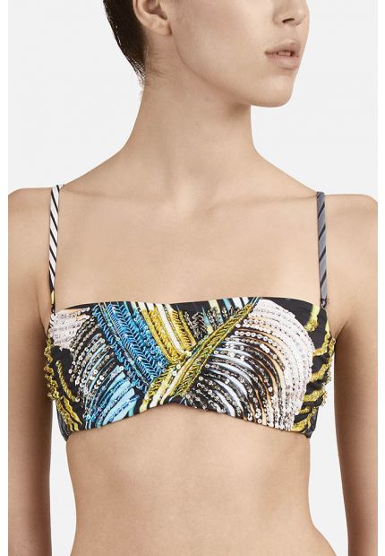 Embroidered underwired bandeau C cup bra