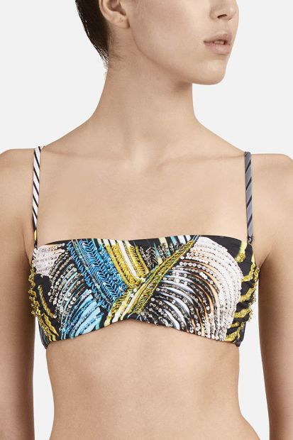 Embroidered underwired bandeau C cup bra